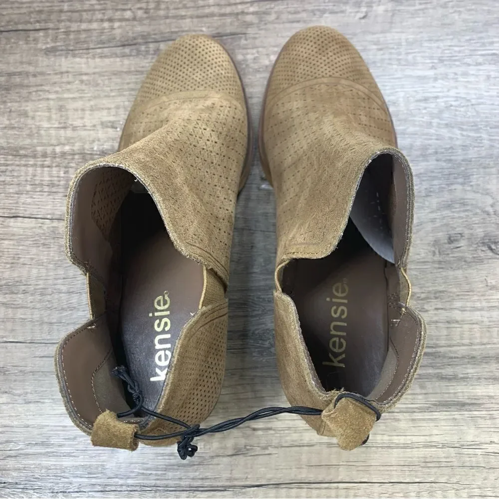 ‎Kensie~Women’s~”Glynda”~Desert Sand Perforated Suede Ankle Booties~Size 8M